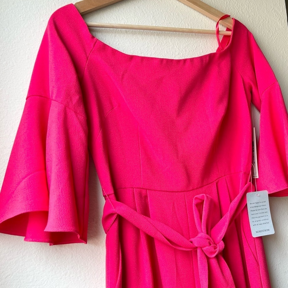 NWT Eliza J Red Off-the-shoulder Bell Sleeve Tie Waist Jumpsuit Sz 6 - Picture 6 of 16